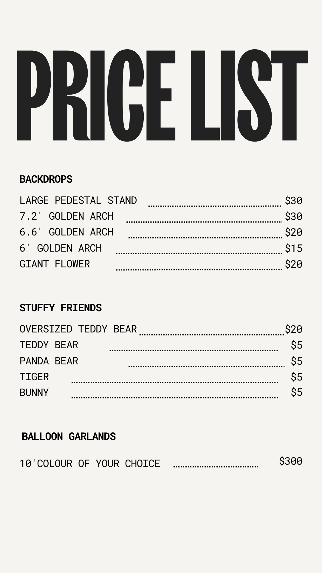 Barefoot on Farm Prop Price List